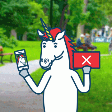 Cartoon Unicorn holds a phone