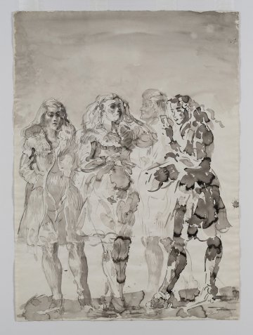 ink drawing of four women