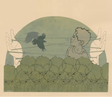 print of child and birds