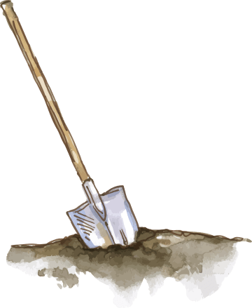 An illustration of a shovel stuck in the ground.