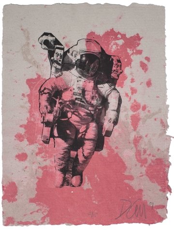 Handmade paper with an image of an astronaut printed on it.