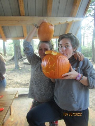 Auti and Anni pose with their pumpkins