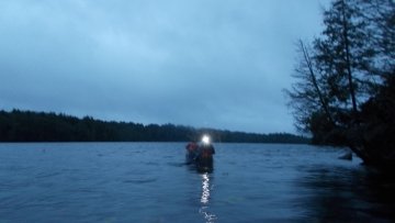 The infamous 4 a.m. paddle, with misting, grey-hued sunrise.
