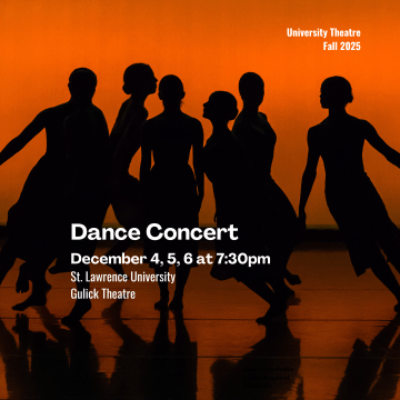 Poster image featuring silhouettes of six dancers against an orange backdrop