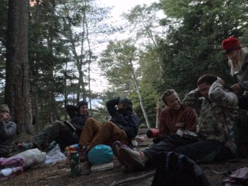 Arcadians having their community meeting on the canoe trip. From left: Garen, Jordanna, Jaqui, Maddy, Jordyn, Emily.