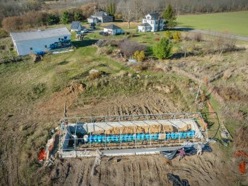 Aerial view of the greenhouse construction site