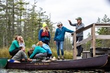 Laurentians on a dock near a canoe