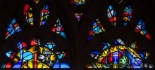 A photo of chapel stained glass windows.