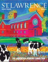 Saint Lawrence University Magazine Summer 2026 The Laurentian-Vermont Connection. Herring Cole painted vibrantly with cows in the front.